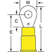 Ring Terminal, #8 Stud Size, 10 AWG, 600 V, Vinyl Insulated, Yellow, Crimp Termination Only, 500 PK