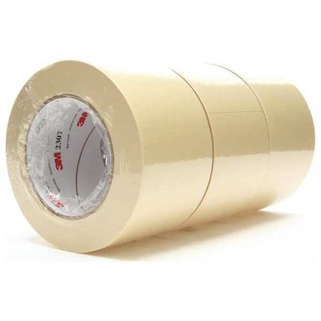 Masking Tape, 72 mm W x 55 m L, 5.2 mil Thick, Tan, Rubber Adhesive, 12 PK