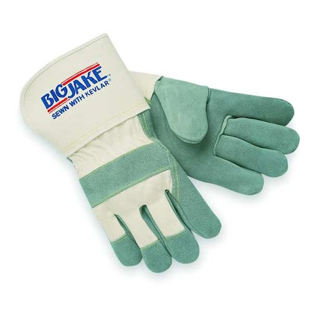 Leather Gloves, Cowhide, Gauntlet Cuff, Wing Thumb, Full Finger, Gray, XL, 1 PR