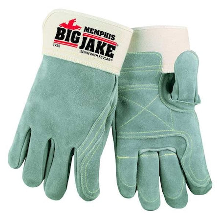 Leather Gloves, Cowhide, Safety Cuff, Straight Thumb, Full Finger, Gray, XL, 1 PR