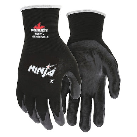 Coated Gloves, Bi-Polymer, Smooth, Palm, 4 Abrasion Level, Black, L (9) 1 PR