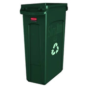 Rectangular Recycling Bin, Green, 11" Dia, Plastic