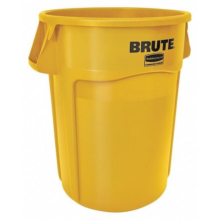 BRUTE 55 gal Round Heavy Duty Plastic Can, Yellow, None, Plastic, Not Applicable
