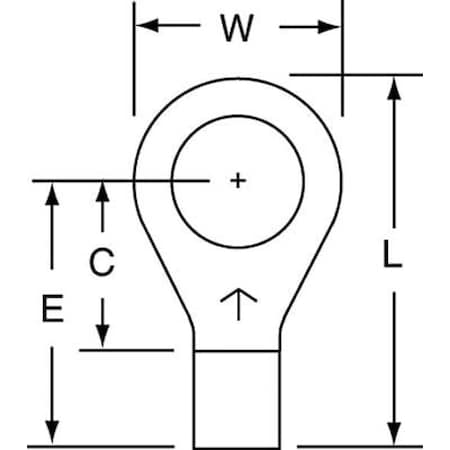 Ring Terminal, 3/8 in Stud Size, 10 AWG, 1,000 V, Bare Insulated, Bare, Crimp Termination Only
