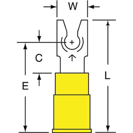 Fork Terminal, #6 Stud Size, 10 AWG, 600 V, Vinyl Insulated, Yellow, Crimp Termination Only, 500 PK
