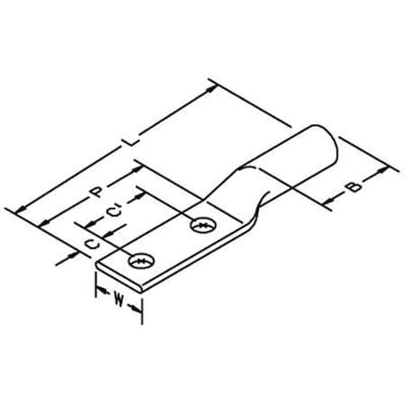 Two-Hole Compression Lug, 4 AWG Max, 1/2 in Stud, Long Barrel, Copper, Gray, 25 PK