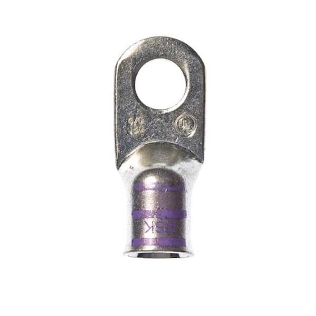 One-Hole Compression Lug, 4/0 AWG Max, 3/8 in Stud, Short Barrel, Copper, Purple, 60 PK