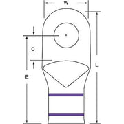 Compression Lug Ring Tongue, 4/0 AWG Max, 1/2 in Stud, Short Barrel, Copper, Purple, 60 PK