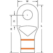 Compression Lug Ring Tongue, 3/0 AWG Max, 3/8 in Stud, Short Barrel, Copper, Orange, 60 PK