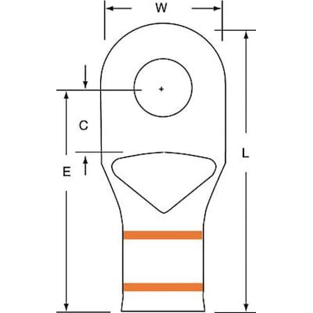 Compression Lug Ring Tongue, 3/0 AWG Max, 3/8 in Stud, Short Barrel, Copper, Orange, 60 PK