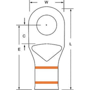 Compression Lug Ring Tongue, 3/0 AWG Max, 1/2 in Stud, Standard Barrel, Copper, Orange, 60 PK