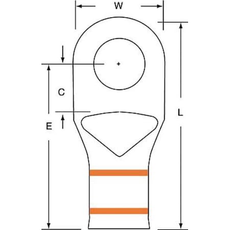 Compression Lug Ring Tongue, 3/0 AWG Max, 1/2 in Stud, Standard Barrel, Copper, Orange, 60 PK