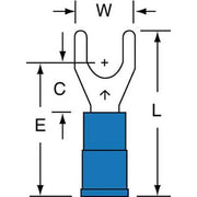 Fork Terminal, #10 Stud Size, 14 AWG, 600 V, Nylon Insulated, Blue, Crimp Termination Only, 1000 PK