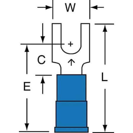Fork Terminal, #8 Stud Size, 14 AWG, 600 V, Nylon Insulated, Blue, Crimp Termination Only, 1000 PK