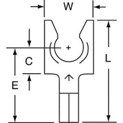 Fork Terminal, 1/4 in Stud Size, 14 AWG, 600 V, Bare Insulated, Bare, Crimp Termination Only