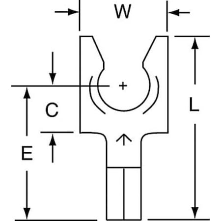 Fork Terminal, 1/4 in Stud Size, 14 AWG, 600 V, Bare Insulated, Bare, Crimp Termination Only