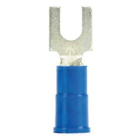 Fork Terminal, #6 Stud Size, 14 AWG, 600 V, Vinyl Insulated, Blue, Crimp Termination Only, 25 PK