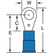 Ring Terminal, #10 Stud Size, 14 AWG, 600 V, Vinyl Insulated, Blue, Crimp Termination Only, 1000 PK