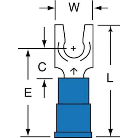 Fork Terminal, #8 Stud Size, 14 AWG, 600 V, Vinyl Insulated, Blue, Crimp Termination Only, 1000 PK