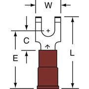 Fork Terminal, #6 Stud Size, 18 AWG, 600 V, Nylon Insulated, Red, Crimp Termination Only, 1000 PK
