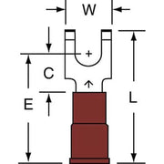 Fork Terminal, #8 Stud Size, 18 AWG, 600 V, Nylon Insulated, Red, Crimp Termination Only, 1000 PK