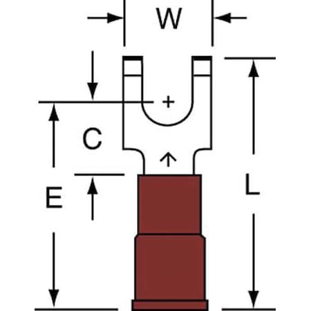 Fork Terminal, #8 Stud Size, 18 AWG, 600 V, Nylon Insulated, Red, Crimp Termination Only, 1000 PK