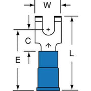 Fork Terminal, #6 Stud Size, 14 AWG, 600 V, Vinyl Insulated, Blue, Crimp Termination Only, 1000 PK