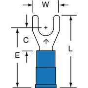 Fork Terminal, #10 Stud Size, 14 AWG, 600 V, Vinyl Insulated, Blue, Crimp Termination Only, 1000 PK