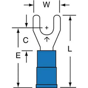 Fork Terminal, #8 Stud Size, 14 AWG, 600 V, Vinyl Insulated, Blue, Crimp Termination Only, 1000 PK