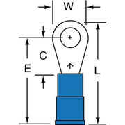 Ring Terminal, #8 Stud Size, 14 AWG, 1,000 V, Nylon Insulated, Blue, Crimp Termination Only