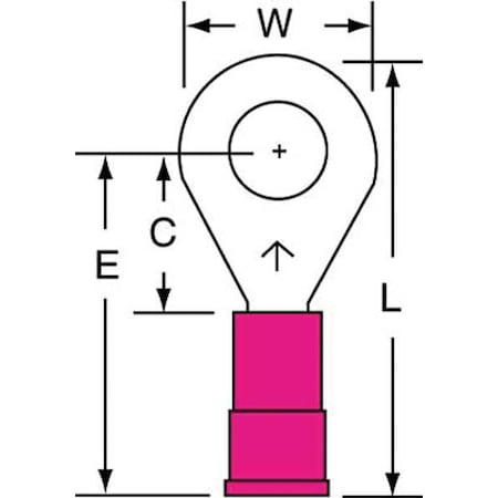 Ring Terminal, 1/4 in Stud Size, 18 AWG, 600 V, Vinyl Insulated, Red, Crimp Termination Only