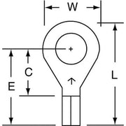 Ring Terminal, 1/4 in Stud Size, 14 AWG, 600 V, Bare Insulated, Bare, Crimp Termination Only