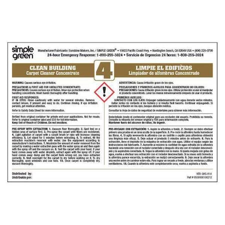 Secondary Bottle Label, Simple Green Clean Building Carpet Cleaner Concentrate 4, Paper, 6 in W