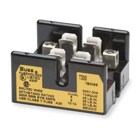 Open Fuse Block, T UL Class, 300V AC/DC Volt Rating, 2 Poles, Box Lug
