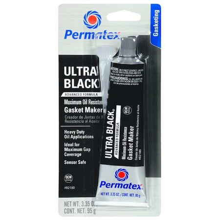 RTV Silicone Gasket Maker, Ultra Black Max Oil RTV, 3.35 oz, Tube, Black