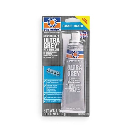 Rigid, High Torque RTV Gasket Maker, 3.5 oz, Gray, Temp Range -65 to 500 Degrees F