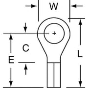 Ring Terminal, #10 Stud Size, 14 AWG, 600 V, Bare Insulated, Bare, Crimp Termination Only, 1000 PK