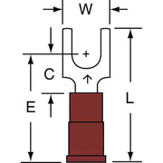 Fork Terminal, #10 Stud Size, 18 AWG, 600 V, Nylon Insulated, Red, Crimp Termination Only, 1000 PK