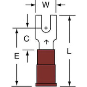 Fork Terminal, #4 Stud Size, 18 AWG, 600 V, Nylon Insulated, Red, Crimp Termination Only, 1000 PK
