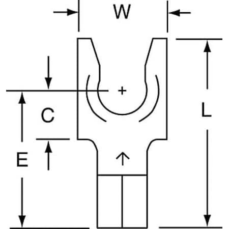 Fork Terminal, 1/4 in Stud Size, 10 AWG, 600 V, Bare Insulated, Bare, Crimp Termination Only
