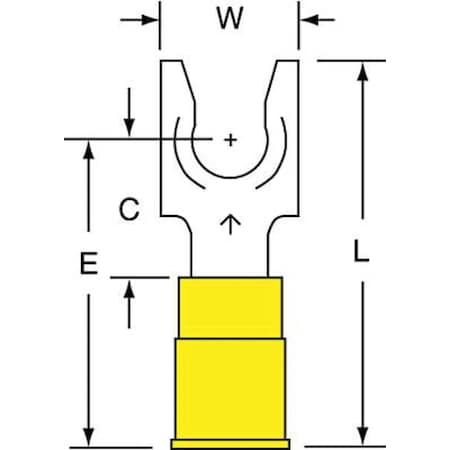 Fork Terminal, 1/4 in Stud Size, 10 AWG, 600 V, Nylon Insulated, Yellow, Crimp Termination Only