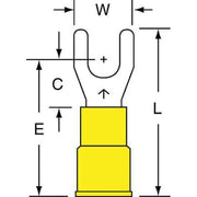 Fork Terminal, #10 Stud Size, 10 AWG, 600 V, Vinyl Insulated, Yellow, Crimp Termination Only