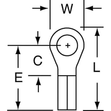 Ring Terminal, #6 Stud Size, 14 AWG, 600 V, Bare Insulated, Bare, Crimp Termination Only, 1000 PK