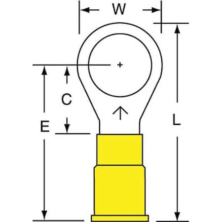Ring Terminal, 3/8 in Stud Size, 10 AWG, 600 V, Vinyl Insulated, Yellow, Crimp Termination Only