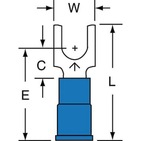 Fork Terminal, #10 Stud Size, 14 AWG, 600 V, Vinyl Insulated, Blue, Crimp Termination Only, 1000 PK