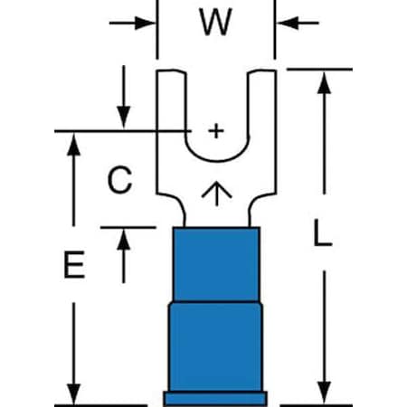 Fork Terminal, #8 Stud Size, 14 AWG, 600 V, Vinyl Insulated, Blue, Crimp Termination Only, 1000 PK