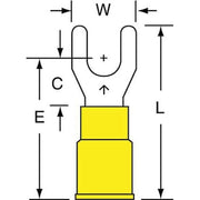 Fork Terminal, #10 Stud Size, 10 AWG, 600 V, Nylon Insulated, Yellow, Crimp Termination Only