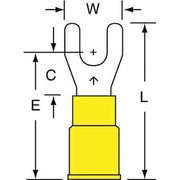 Fork Terminal, #8 Stud Size, 10 AWG, 600 V, Nylon Insulated, Yellow, Crimp Termination Only, 500 PK