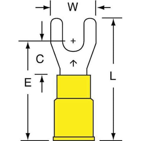 Fork Terminal, #8 Stud Size, 10 AWG, 600 V, Nylon Insulated, Yellow, Crimp Termination Only, 500 PK