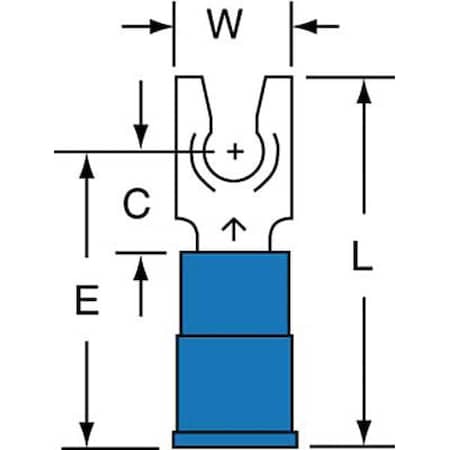 Fork Terminal, #8 Stud Size, 14 AWG, 600 V, Nylon Insulated, Blue, Crimp Termination Only, 1000 PK